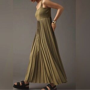 NWT Mare Mare x Anthropologie Olive Green Pleated Maxi Dress
